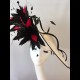 Gorgeous & Glorious White & Black Large Saucer Headpiece with scarlet accents