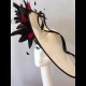 Gorgeous & Glorious White & Black Large Saucer Headpiece with scarlet accents