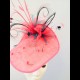 Gorgeous & Glorious Raspberry Sinamay Shaped Headpiece with Veiling & Curled Quills