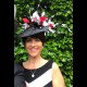 Black Shaped Sinamay Headpiece with Black & White Feathers