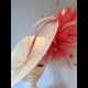 Gorgeous & Glorious Ivory Large Saucer Headpiece with Coral & Apricot Feathers