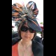 Gorgeous & Glorious Black Sinamay Headpiece with Orange Tipped Feathers