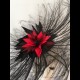 Gorgeous & Glorious Black Burnt Ostrich Feather Headpiece with Red Feather Flower