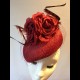 Gorgeous & Glorious Cherry Sinamay Side Hugger Headpiece with veiling & silk roses